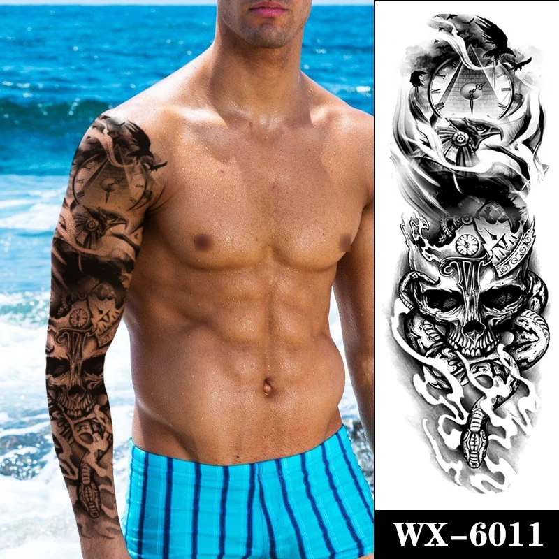 

Black Skull Bear Flowers Skeleton Hand Waterproof Tattoos Stickers Body Full Arm Art Temporary Tattoo Fake Tatoos for Women Men