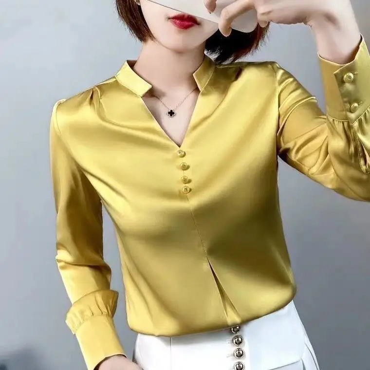 

New Spring Womens Clothing Silk Shirt Korean Long-sleeved Professional Chiffon Blouse Overshirt