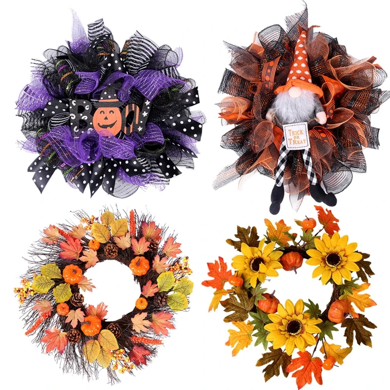 

Artificial Thanksgiving Decorations Halloween Front Door Wreath Harvest Farmhous R9UF