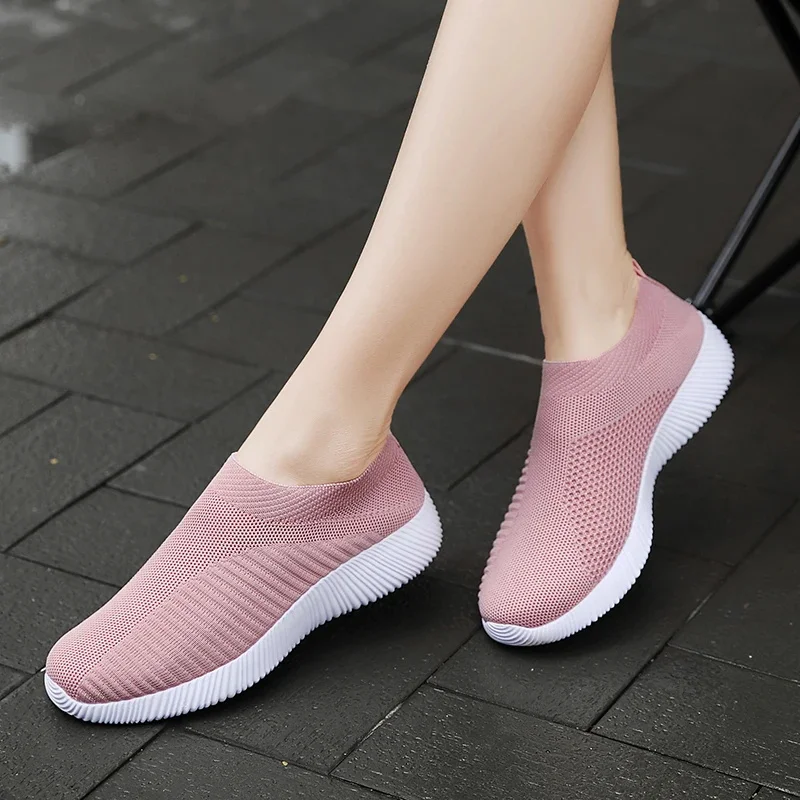 

2023 Women Sneakers Vulcanized Shoes Sock Sneakers Women Summer Slip On Flat Shoes Women Plus Size Loafers Walking Flat