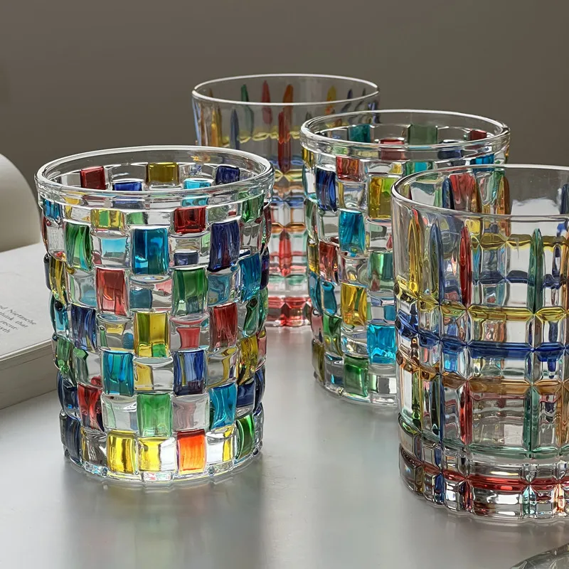 

Vintage Rainbow Transparent Shot Glass Cup Crystal Wedding Whiskey Cocktail Glass Creative Drinking Milk Tea Coffee Cup