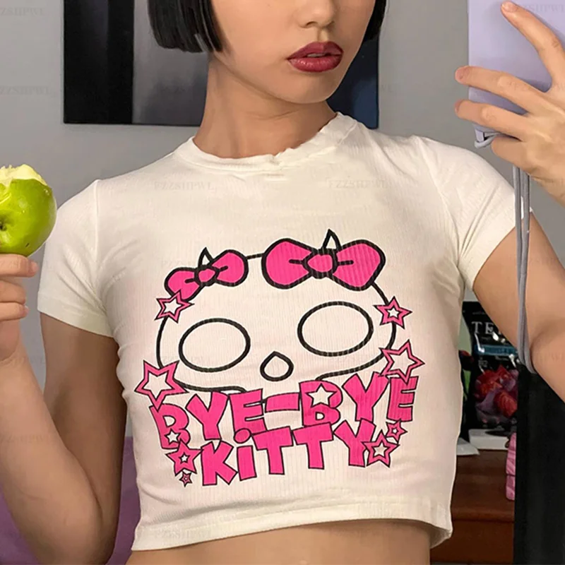 

T-Shirt Women Summer Hip Hop Streetwear Y2K Tops Women Harajuku T Shirt Short Sleeve Clothes Female Tees 2000s crop top vintage