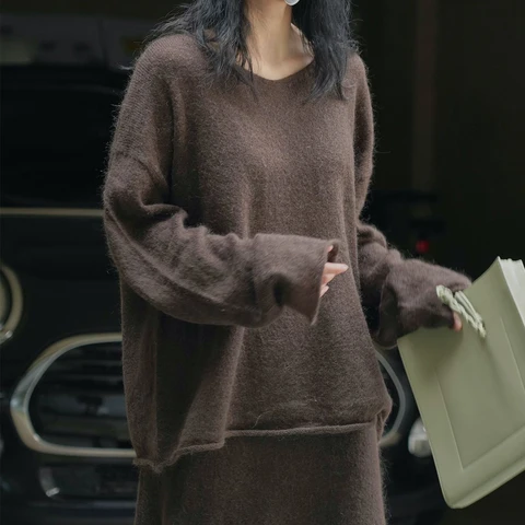 50% шерсть 30% вязаный женский винтажный свитер с v-образным вырезом и длинными рукавами, свободные пуловеры, одежда, топы для женщин, свитер Pull Femme