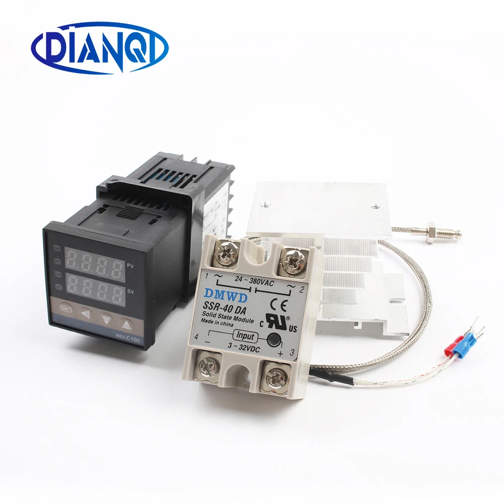 

110V~240V Digital PID Temperature Controller REX-C100 REX C100 thermostat + 40DA SSR Relay+ K Thermocouple 1m Probe RKC