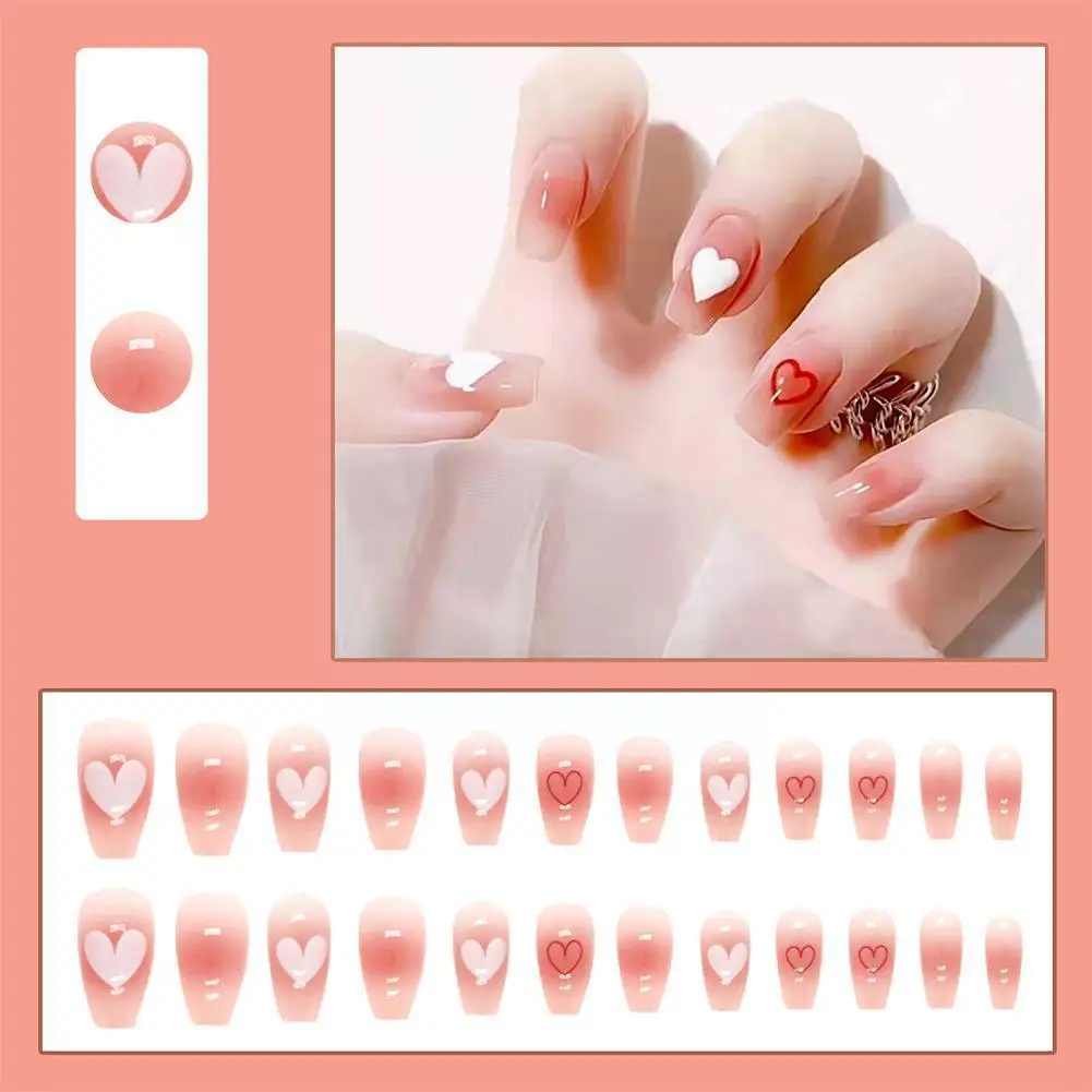 

Lovely Heart Shape Girl Nail Art Wearable Press On Tips Glue Gift Nails Tools And As Wearing With With 24pcs/box Sticker Fa Y3K7