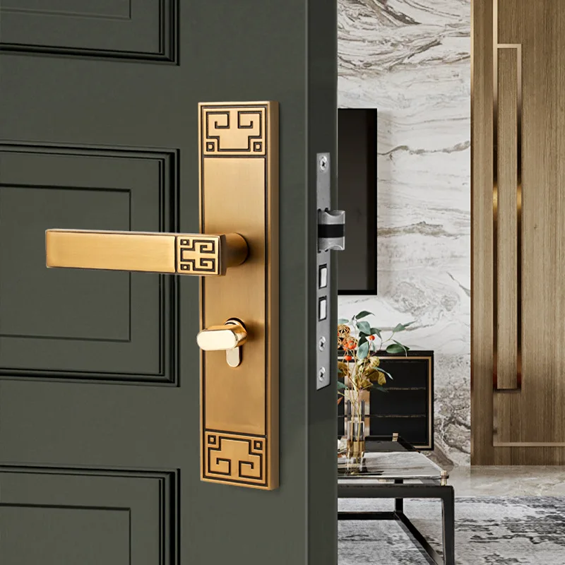 

New Chinese Style Yellow Bronze Door Lock Bedroom Door Locks Household Room Indoor Wooden Door Door Lock Mute