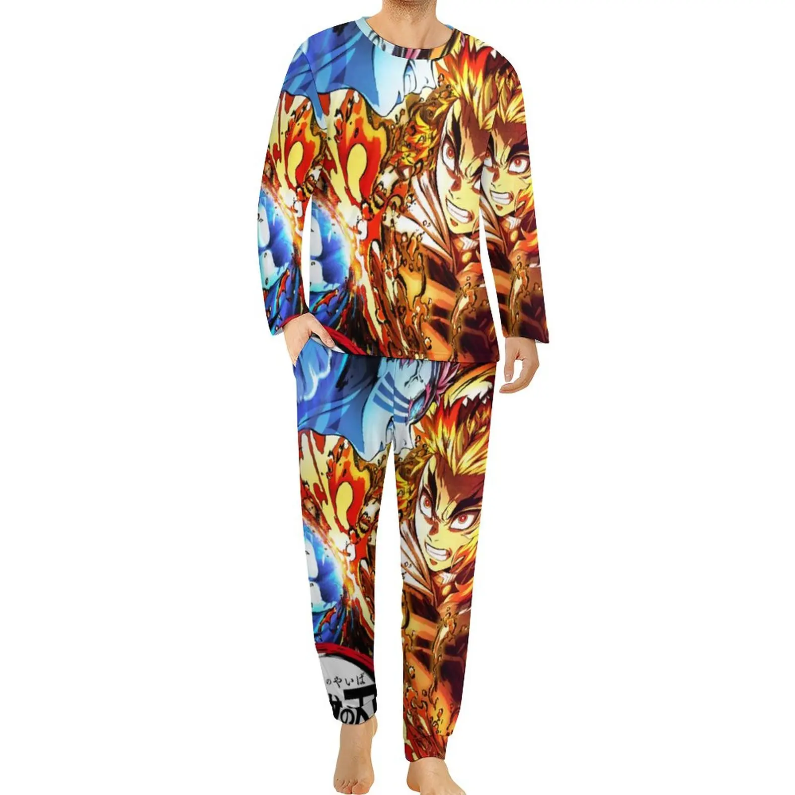 

Demon Slayer Pajamas Spring Akaza Manga Japan Inosuke Rengoku Casual Nightwear 2 Pieces Long Sleeve Elegant Oversize Pajama Sets