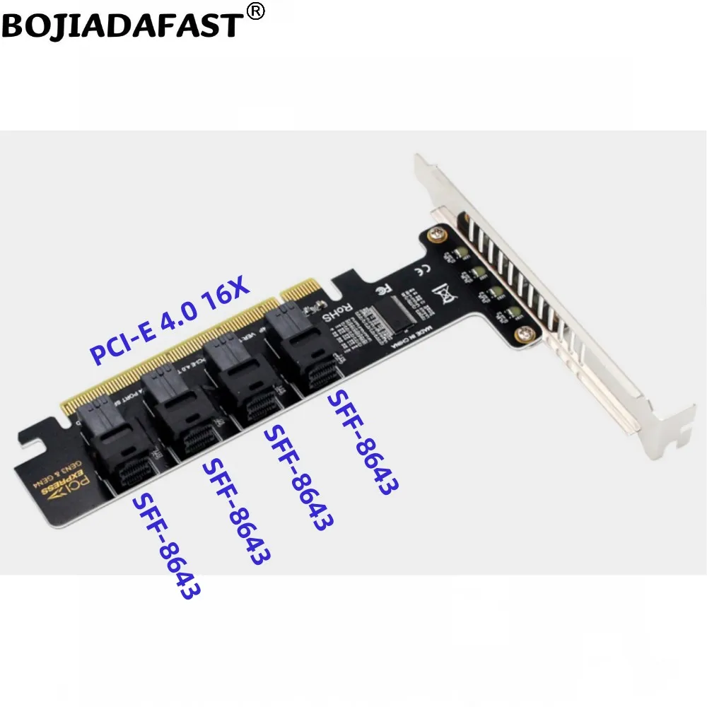 Фото Адаптер-карта расширения PCI Express PCIe 3.0 X16 PCI-E 4.0 16X на 4* Mini SAS SFF-8643 для U2 NVME SSD №3