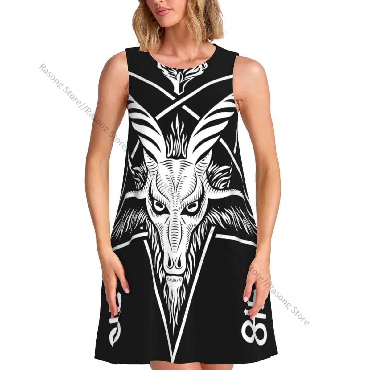 Платье без рукавов с круглым вырезом и пентаграммой Люцифер Бафомет женское