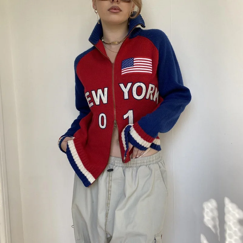 

Женский свитер 2023 Y2K, уличная одежда в готическом стиле, кардиган с высоким воротником, винтажные зимние топы, свитер в стиле 90-х, в стиле Харадзюку