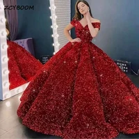 luxury sparkling red ball gown quinceanera party dreeses 2022 off shoulder shiny sequined long sweetheart vestidos de 15 a%c3%b1os