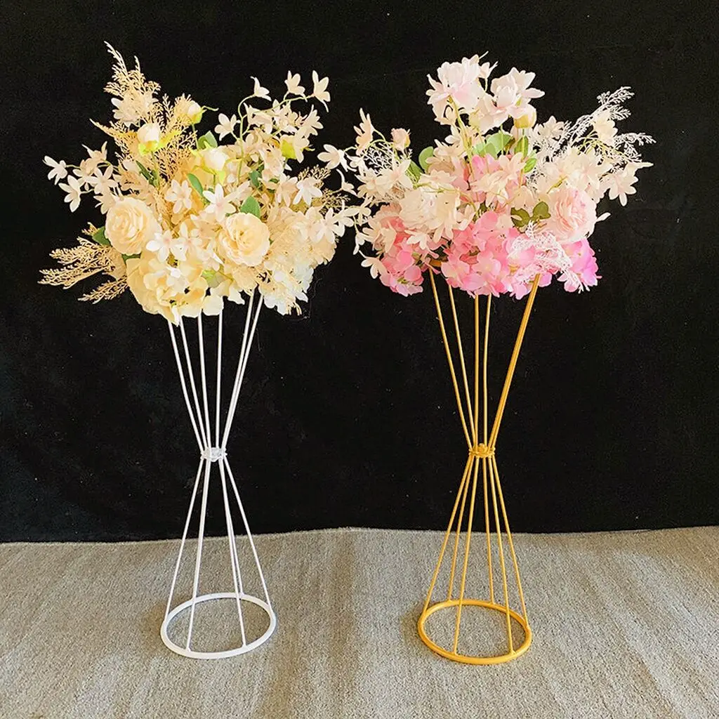 

70CM/50CM Flower Vases Gold/ White Flower Stands Metal Road Lead Wedding Centerpiece Flowers Rack For Event Party Decoration