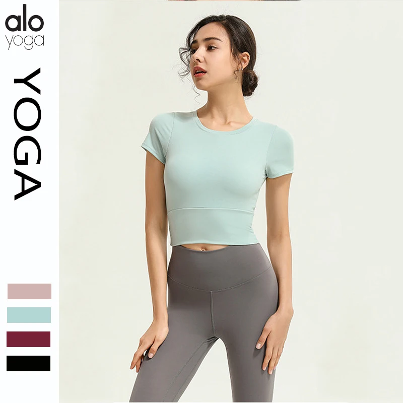 

Alo Yoga tight sexy slim fit fitness clothes short-sleeved sports top women's short yoga clothes with chest pads