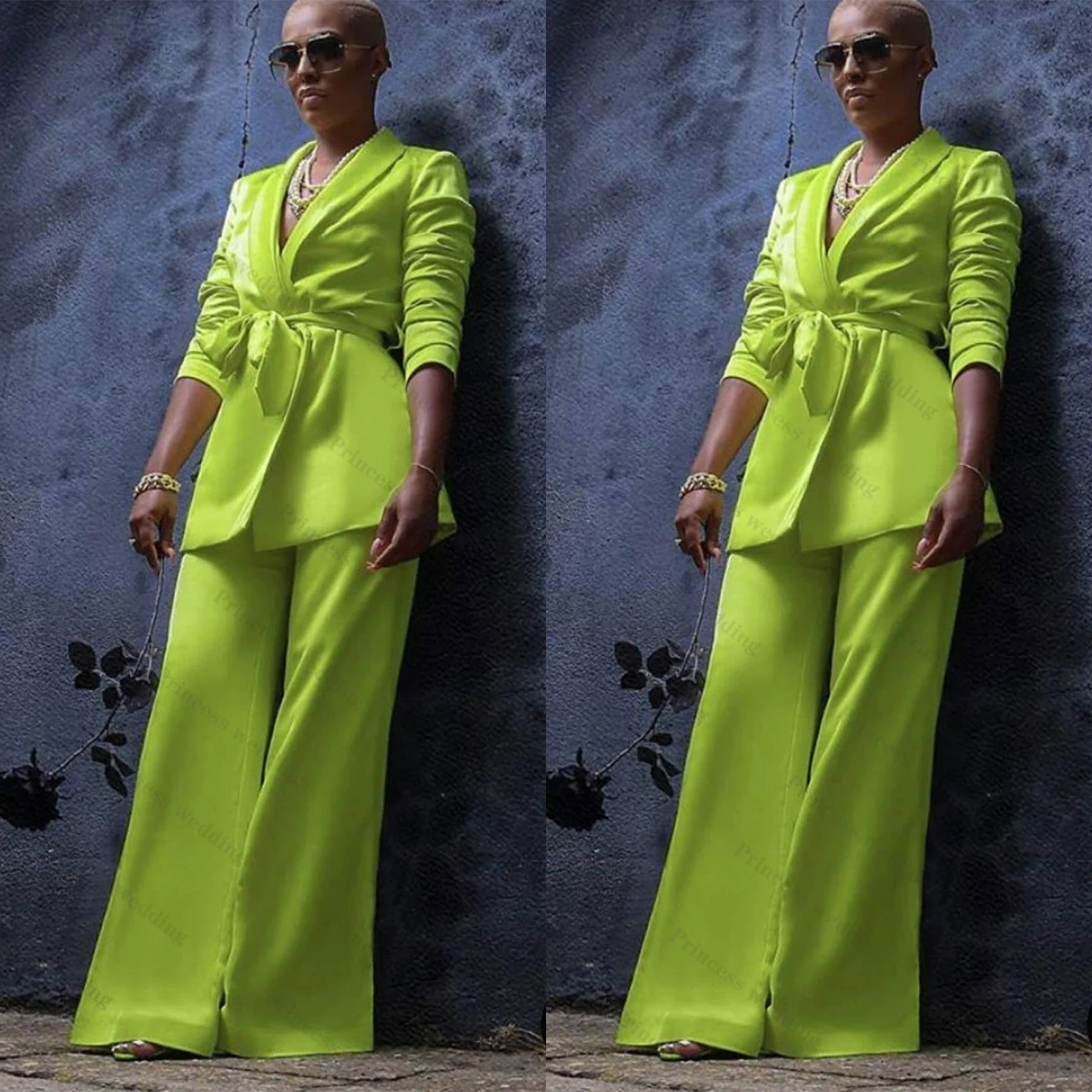 

Костюм женский из блейзера и брюк, ярко-зеленый мягкий офисный костюм из двух предметов для матери невесты, летняя одежда с высокой талией для гостей