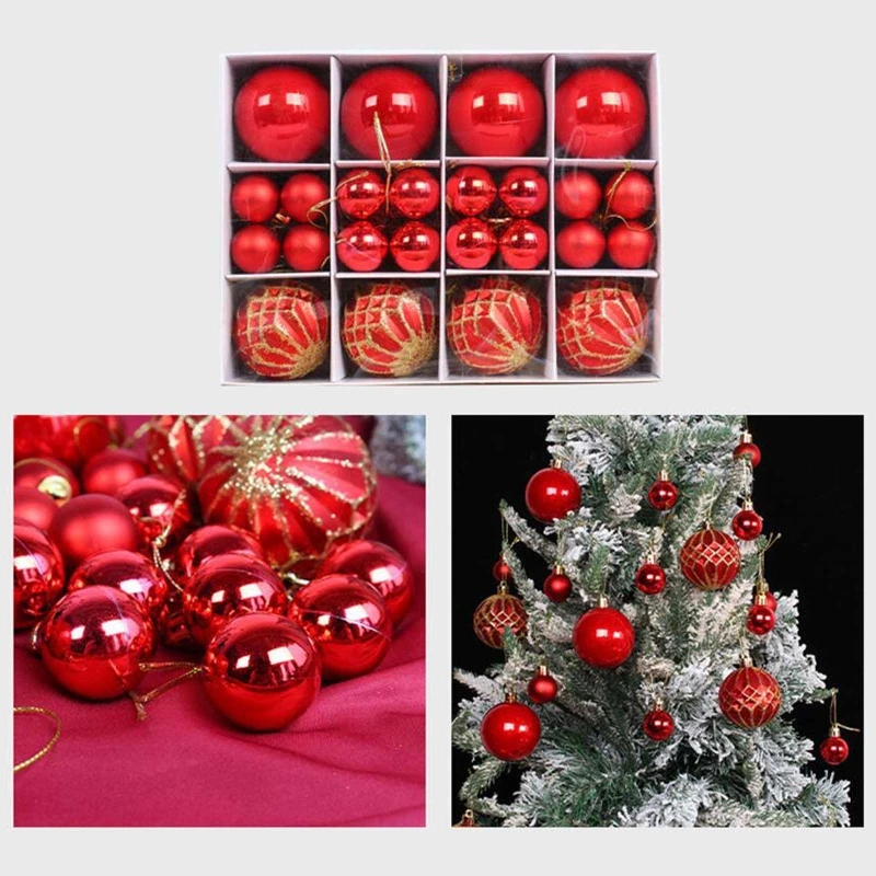 

40Pcs Christmas Baubles Shatterproof Balls Xmas Tree Decoration Ornaments Plastic Bright Electroplating Tree Dropshipping