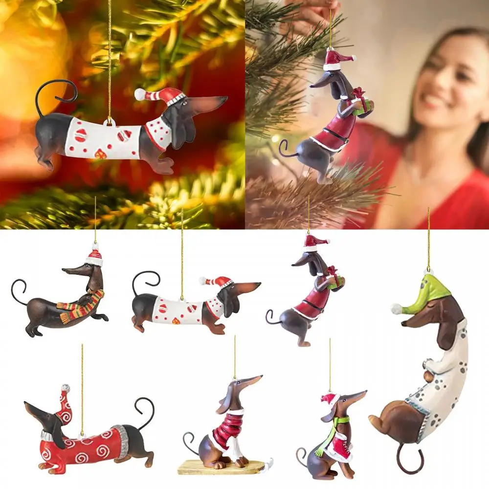 Christmas Tree Ornament Dachshunds Dog Christmas Tree Pendants Hanging Pendants Craft For Christmas Holiday Party Home Decor