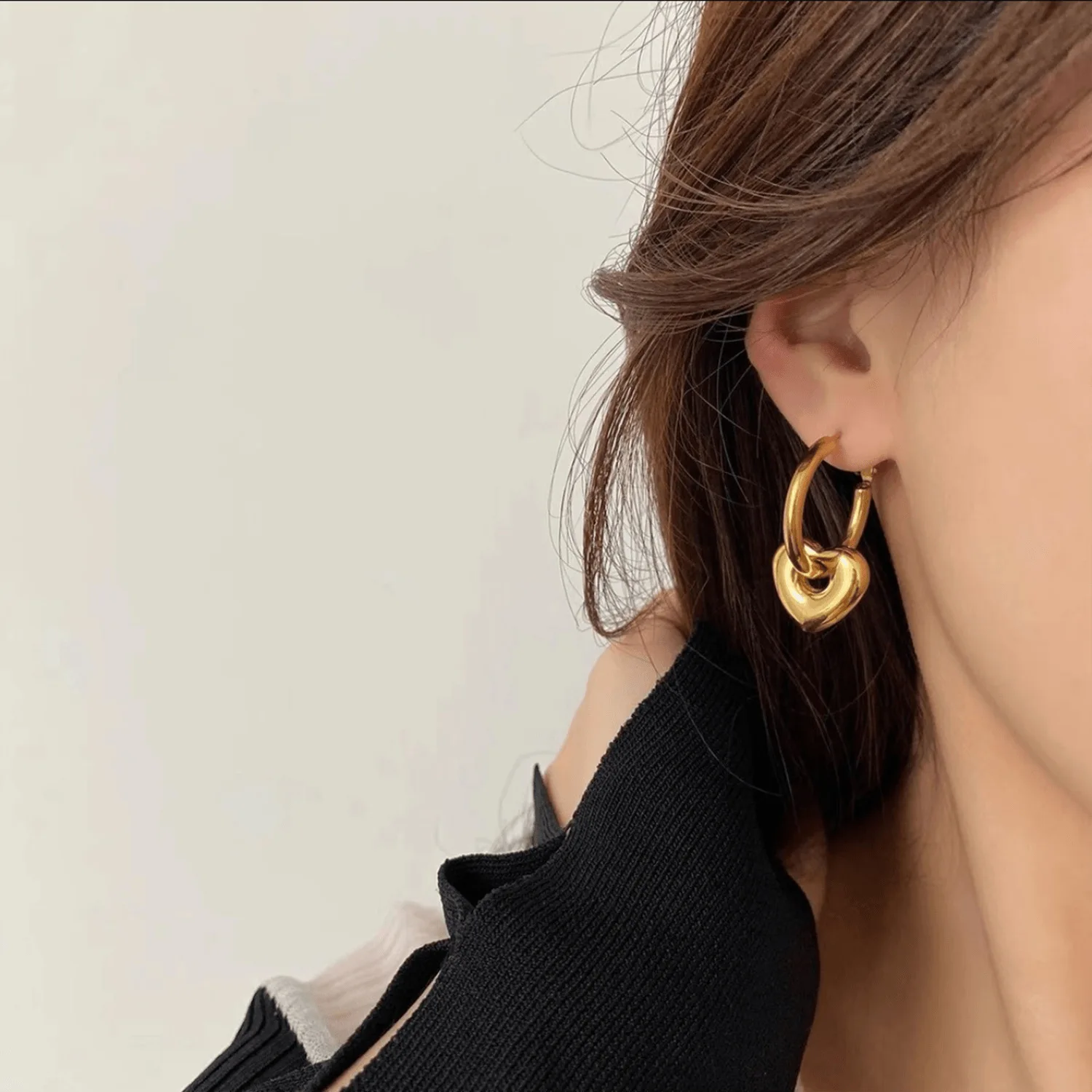 

Grie Stainless Steel 14K Gold Platin Earrings for Women Heart Daily Jewelry