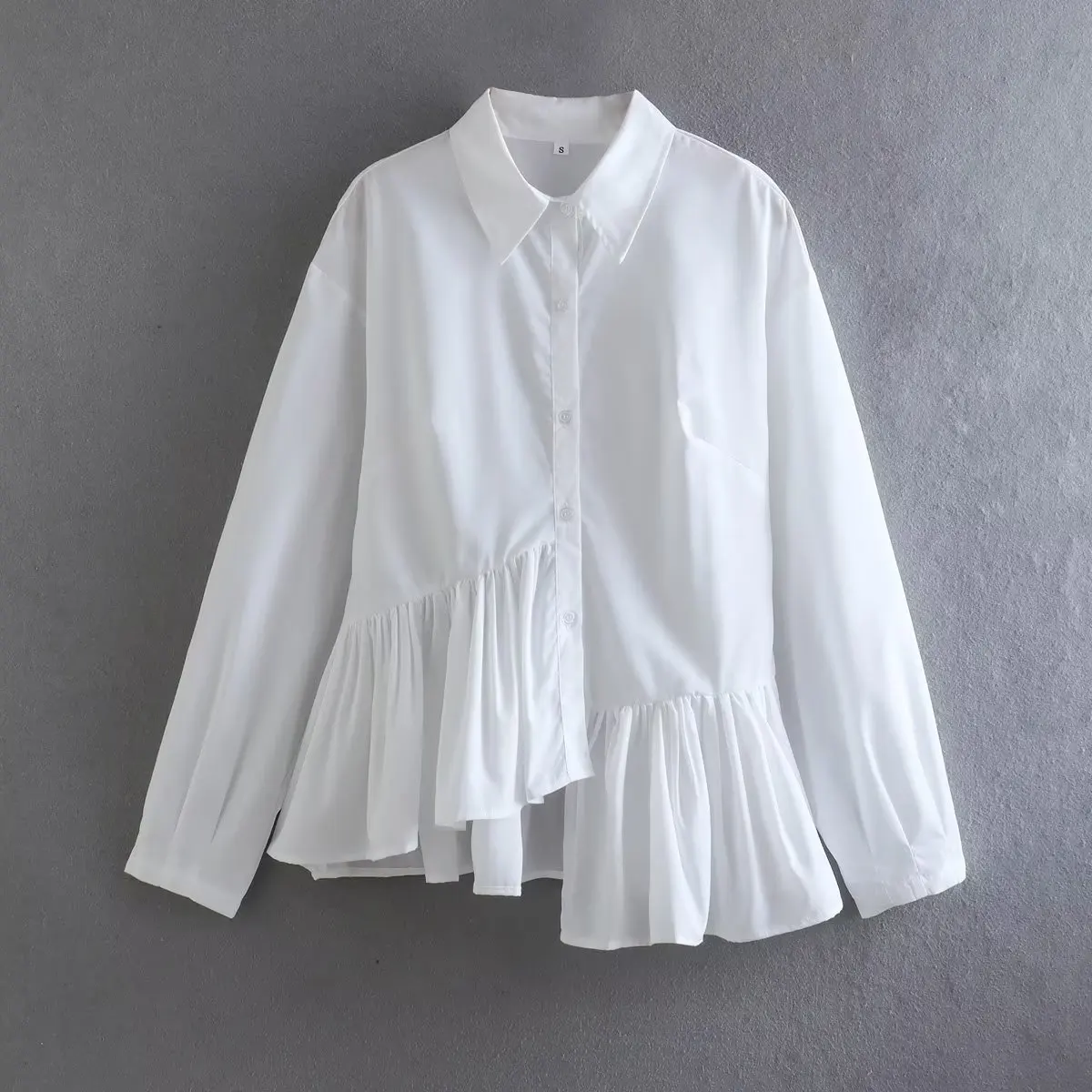 

PB&ZA Women 2023 New Fashion The White Hem Is Irregular Blouses Vintage Long Sleeve Button-up Female Shirts Blusas Chic Tops