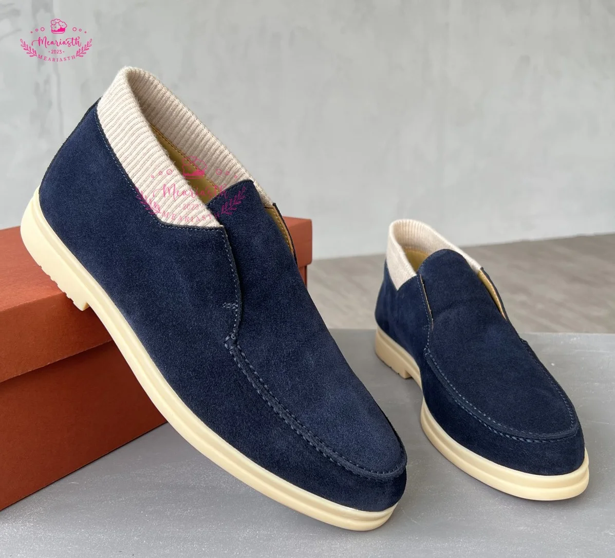 

Туфли мужские с круглым носком, натуральная замша, лоферы, без застежки, высокие берцы, удобная обувь для прогулок, весна 2023