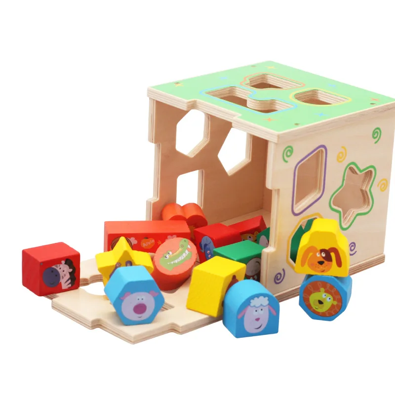 

Cartoon Intelligence Block Box Wooden Toy Children Classic Assembled Nesting Building Blocks Montessori Baby Early Learning Aids