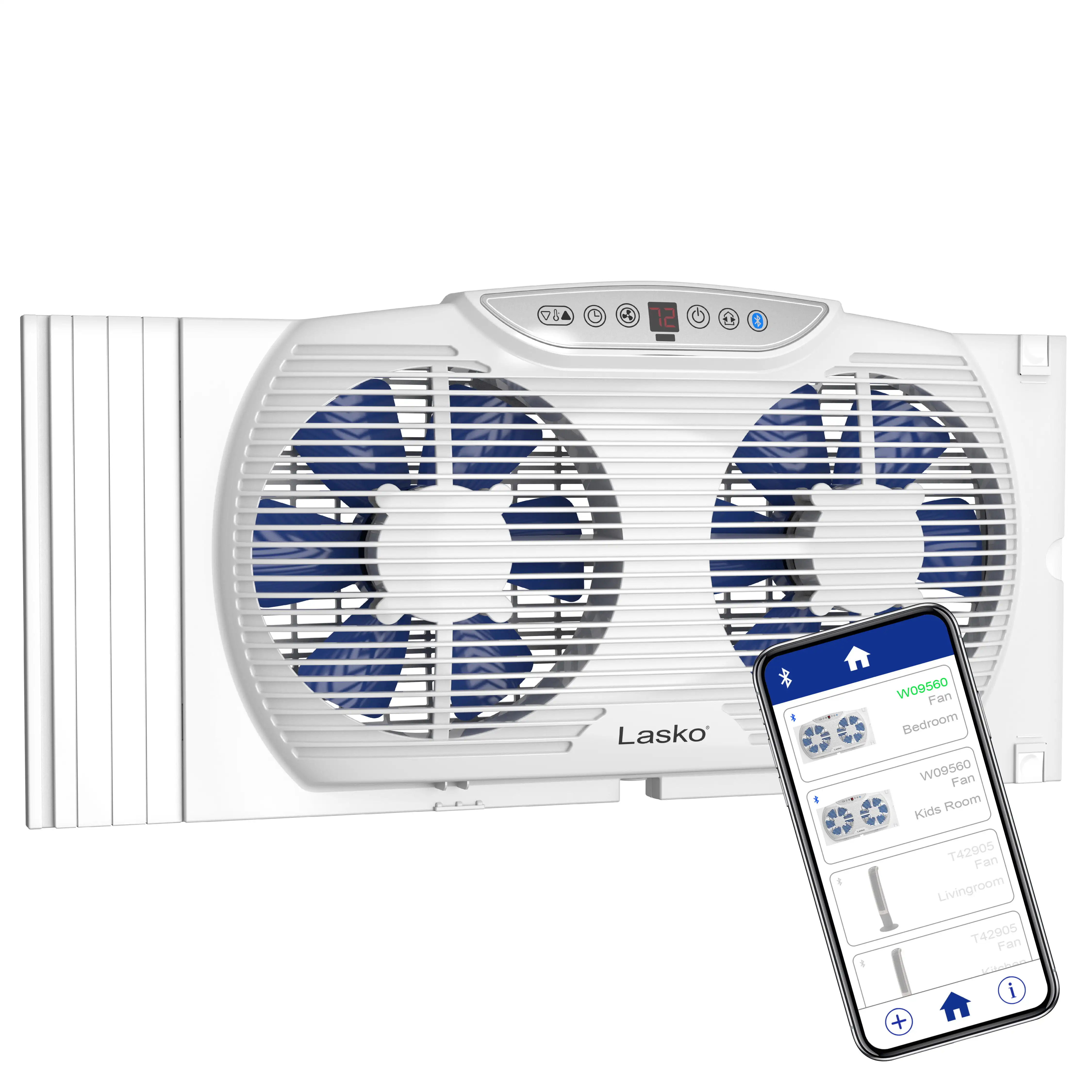 

Electrically Reversible Twin Window Fan with Bluetooth Technology, White
