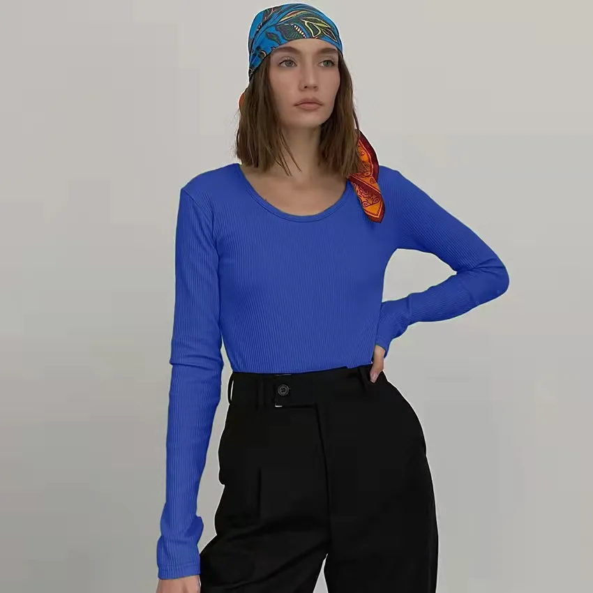 

Long Sleeve T Shirt Women Spring Striped Top 2022 Streetwear Knitted Pullovers Clothes Y2k Cute O Neck Slim Ladies Bodycon Green