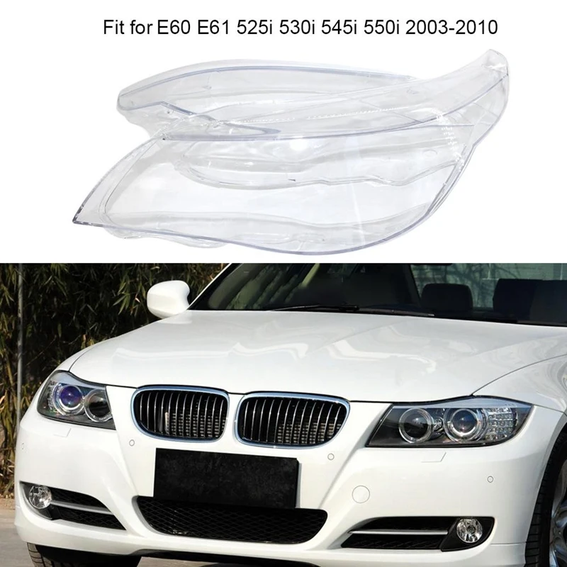 

2X Car Headlight Lens Glass Lampcover Cover Lampshade Bright Shell ​for -BMW E60 E61 2003-2010 Right & Left