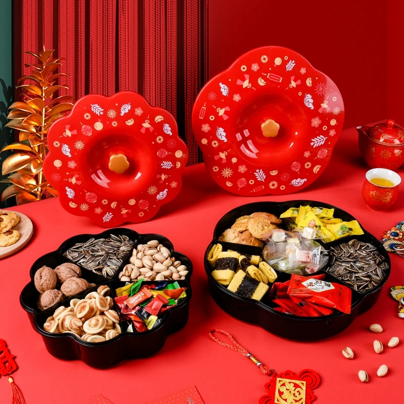 

Chinese Spring Festival Candy Storage Box 2023 New Year Snacks Organizer with Cover Fruit Nuts Tray Rabbit Year Desktop Decor