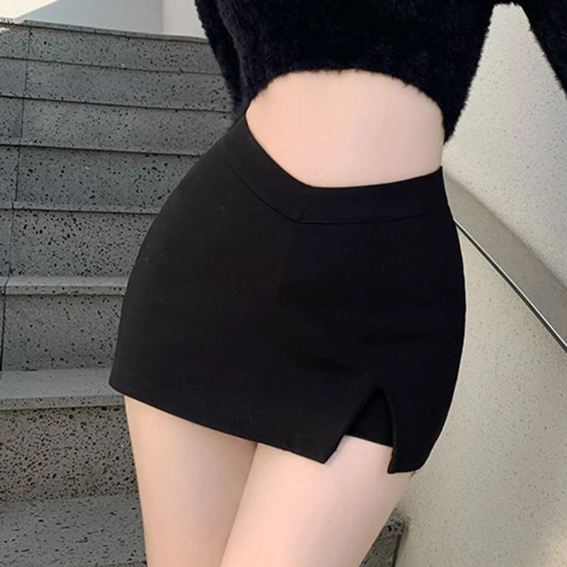 

Summer Sexy Vintage Yoga Women Skirt High Waist y2k Casual Short Vintage fashion Skirt Solid dark Split Skirt femme