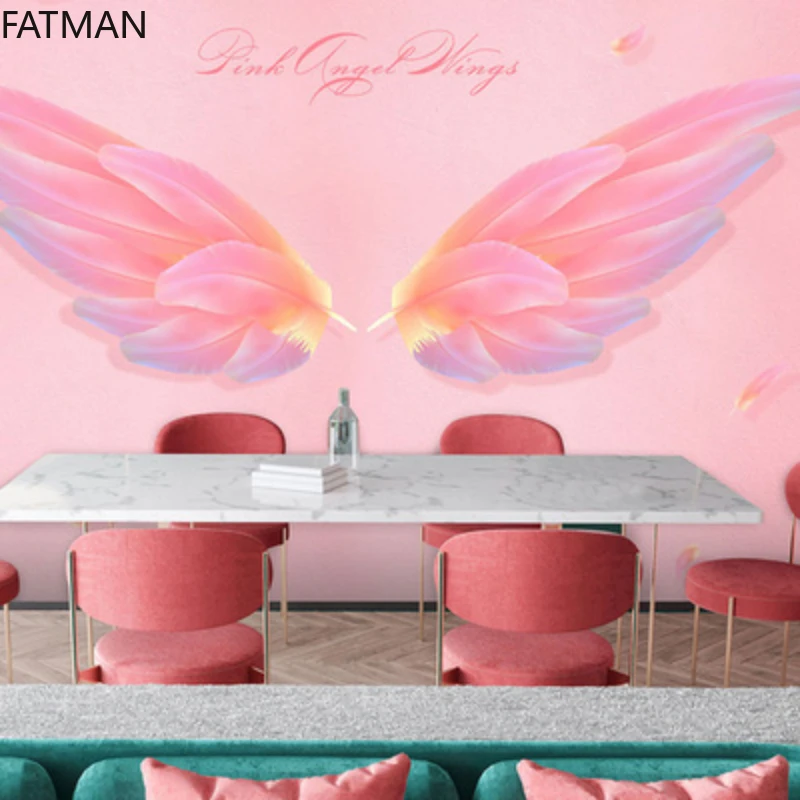 

FATMAN пользовательские розовые крылья ангела 3d обои перо фон для маникюрного салона молоко чай фотопокрытие Прямая поставка