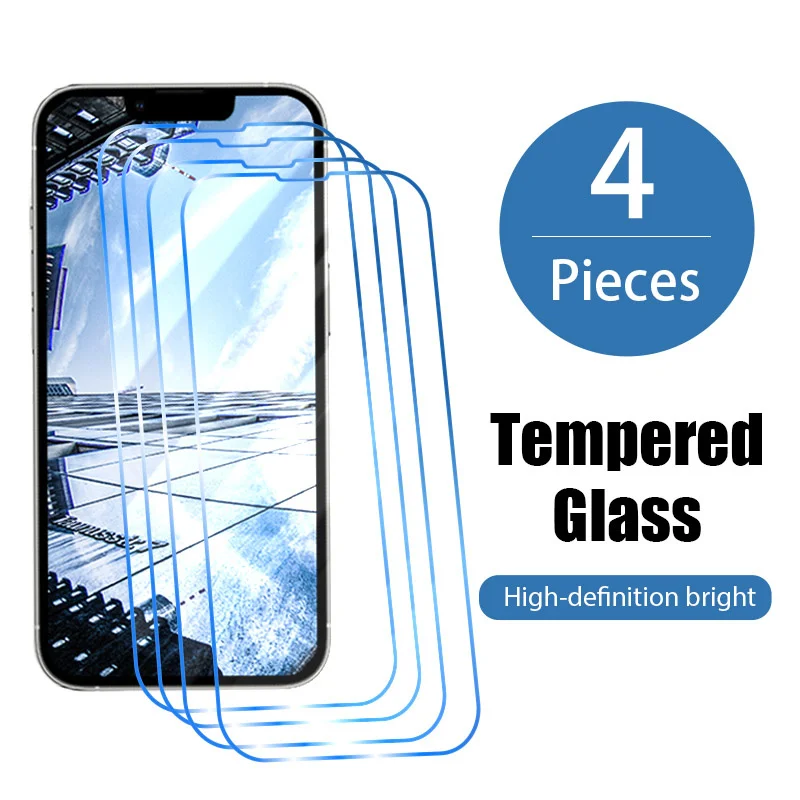 4Pcs Screen Protector for IPhone 14 13 12 11 Pro Max 13 12 Mini Protective Glass for IPhone XR XS Max 7 8 6 S Plus SE2020 Glass