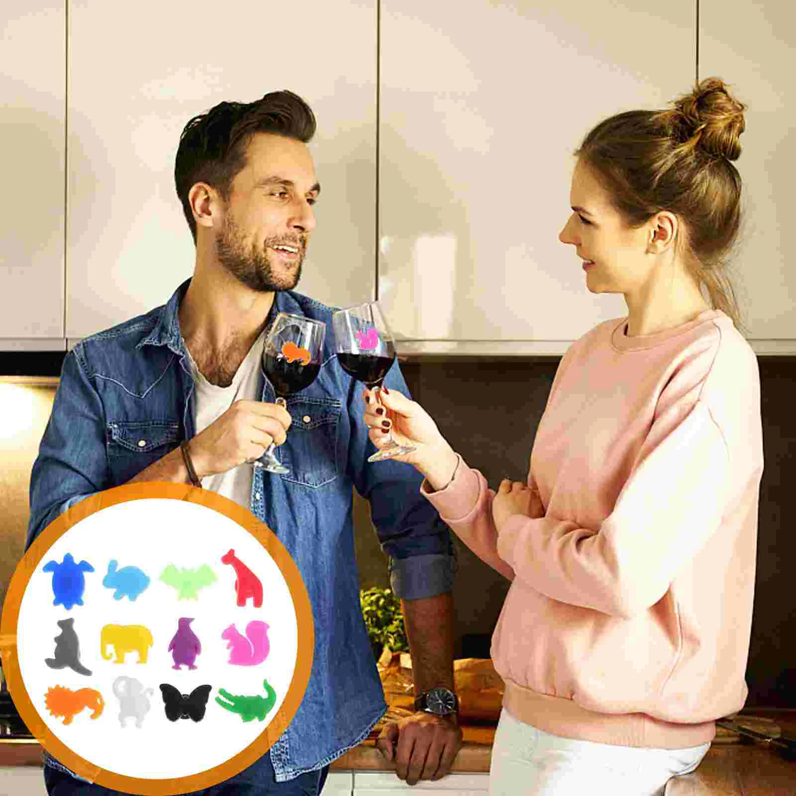 

12 Pcs Wedding Decoration Silicone Animals Drink Markers Bottle Label Mugs Tag