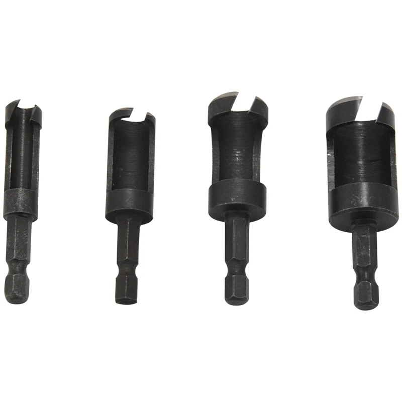 

4Pcs Carbon Steel Wood Drill Bit Set,1/4 Hex Shank Woodworking Carbon Steel Wood Work Plug Cutter Cutting Power Tool Drill Bit S