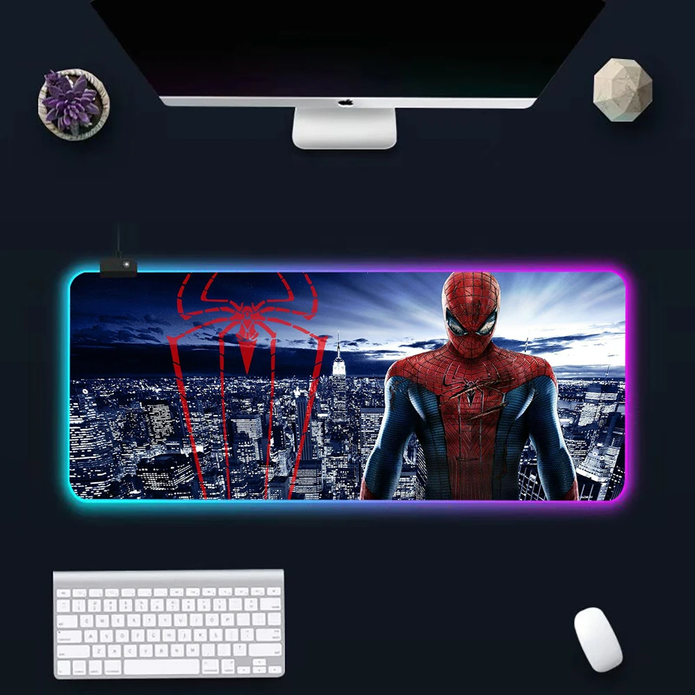 Игровой RGB коврик для мыши и клавиатуры Marvel Человек-паук со светодиодной