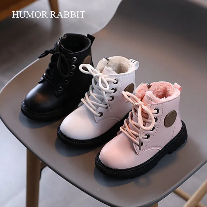 Girls Snow Boots New Autumn Winter Cotton-padded Boots Little Boys Girls Fashion Short Boots Pink White Black Fashion Booties