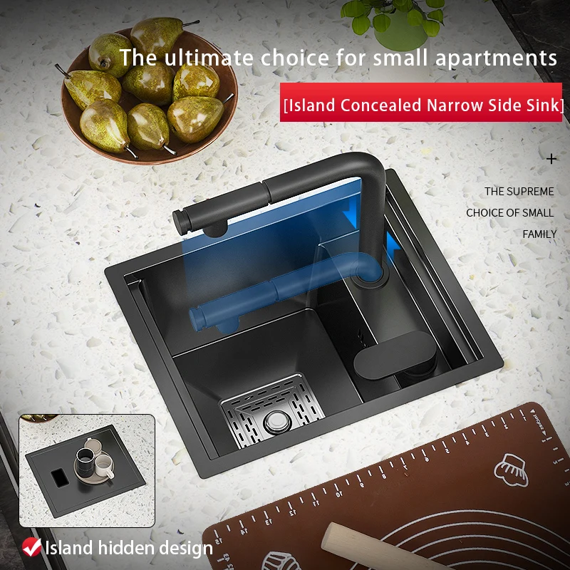 

Скрытая Черная кухонная раковина с одной чашей, Нижняя раковина из нержавеющей стали, квадратная, небольшого размера, кухонная раковина для...