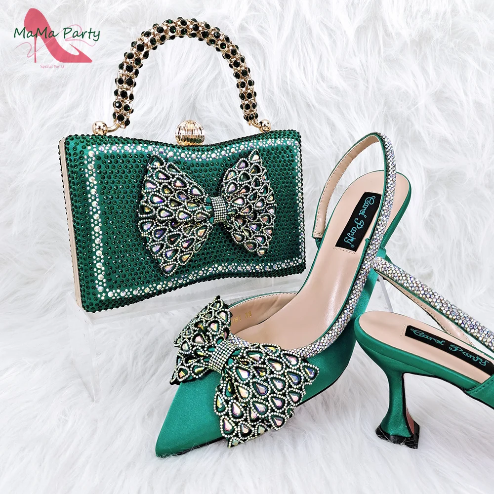 2024 High Quality New Design Shoes and Bag in Royal Blue Color Pointed Toe Special African Women Square Heels for Wedding Party