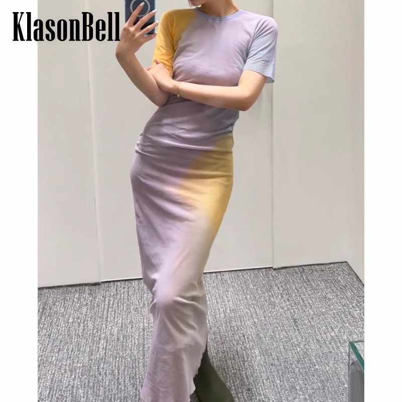 

6,10 KlasonBell модное Сетчатое платье с принтом, круглым вырезом и коротким рукавом, тонкое Макси-платье для женщин