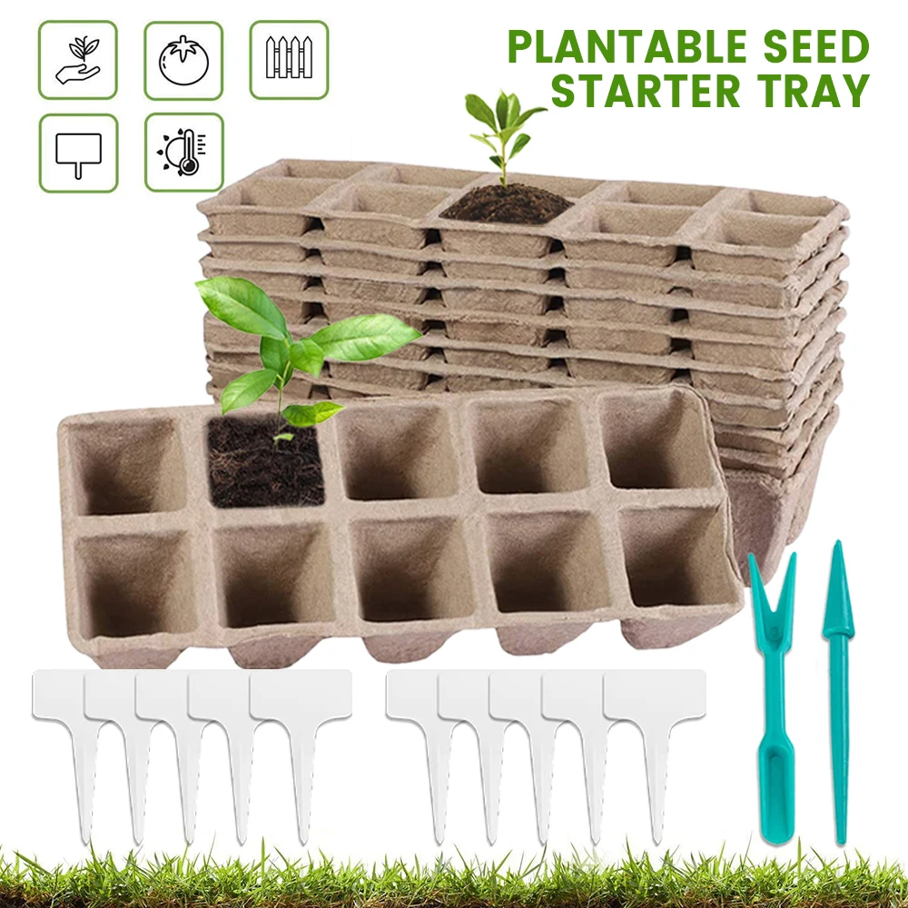 

Seed Starter Tray Kit Breathable Plant Pots Organic Biodegradable Germination Seedling Trays Gardening Tools for Garden