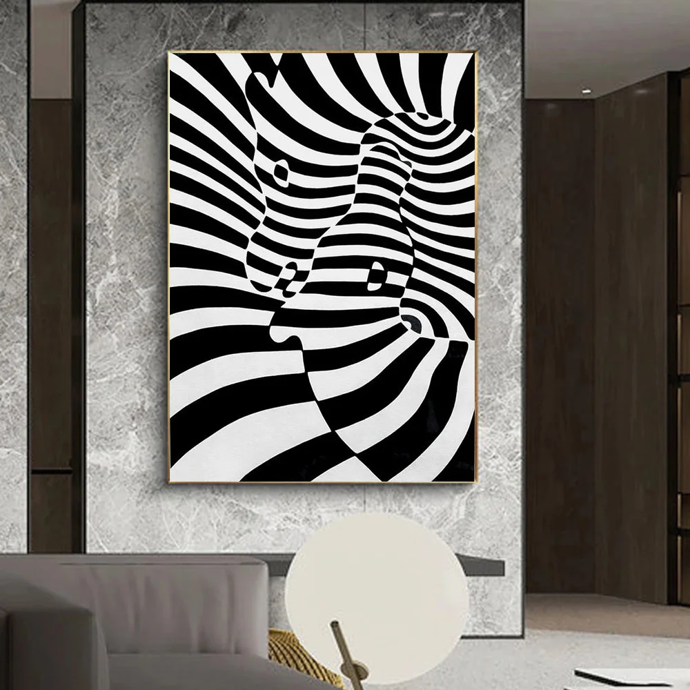 Абстрактная черно-белая полоса художественный дизайн Картина на холсте