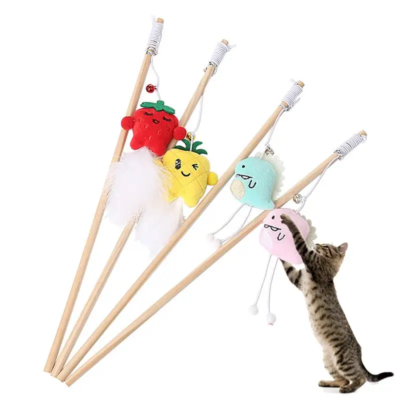 

4PCS/Set Cat Teaser Wand Toy Interactive Wood Rod Kitten Teasing Stick Cat Play Toy Kitten Supplies Pet Accessories Train Toy