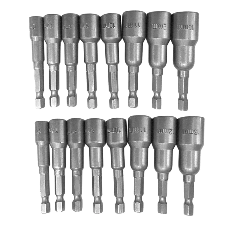 

16Pcs 1/4 Inch Hex Magnetic Nut Driver Socket Set Metric Impact Drill Bits 6 To 13Mm Adapter