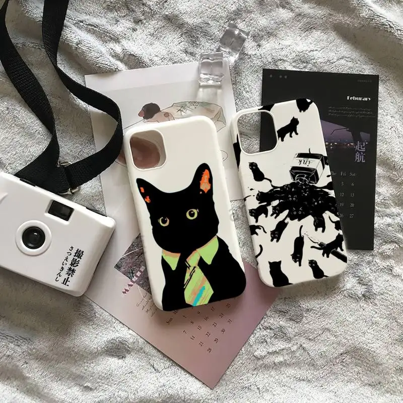 

black cat cartoon Phone Case Candy Color for iPhone 6 7 8 11 12 13 s mini pro X XS XR MAX Plus