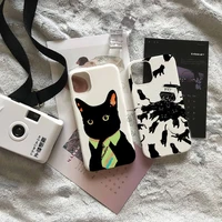 black cat cartoon phone case candy color for iphone 6 7 8 11 12 13 s mini pro x xs xr max plus