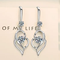 wholesale s925 sterling silver women fashion jewelry earrings blue crystal zircon heart love hollow long tassel hook earrings