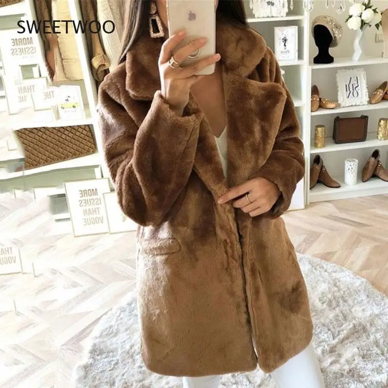 Warm Winter Coat Women Autumn Faux Fur Coat Female Long Coat Jacket Ladies Thicken Plush Fluffy Jacket Women 2021