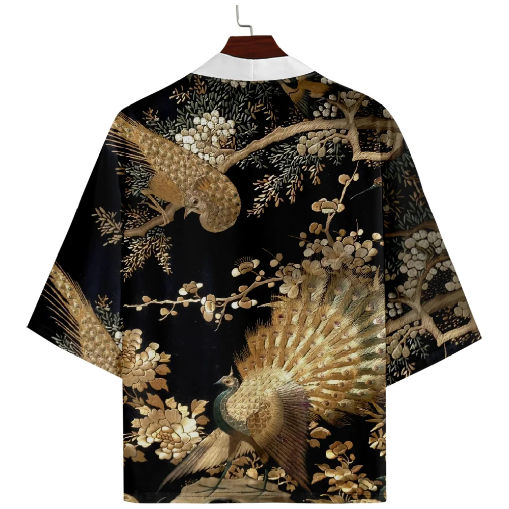 Плюс размер 6XL свободная японская уличная одежда кардиган с принтом павлина