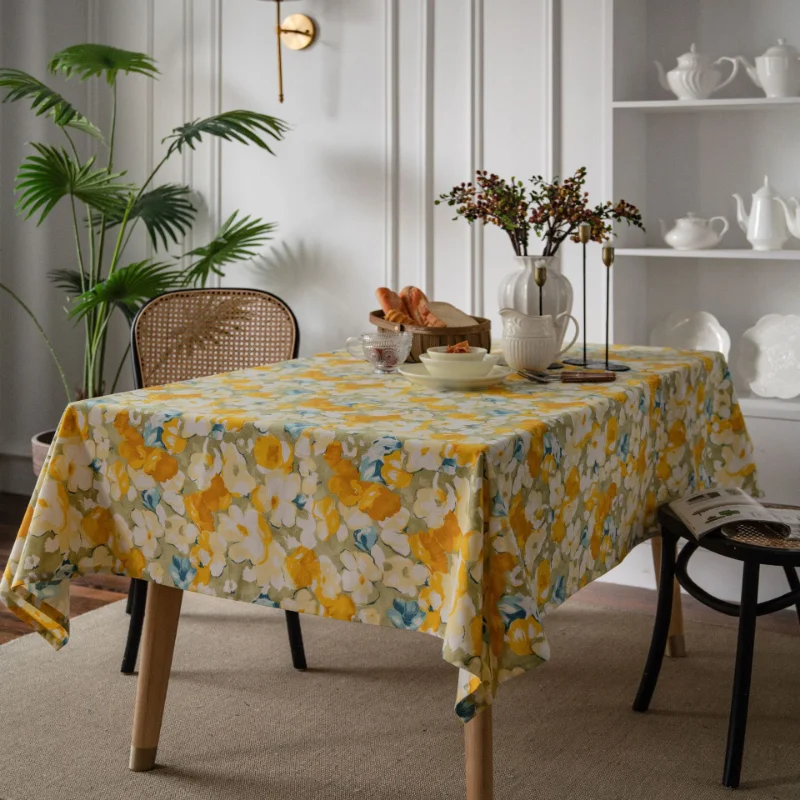 

Yellow Flower Printed Tablecloth Cotton Household Yellow Rectangle Dining Table nappe de Table Cloth for Christmas decoration