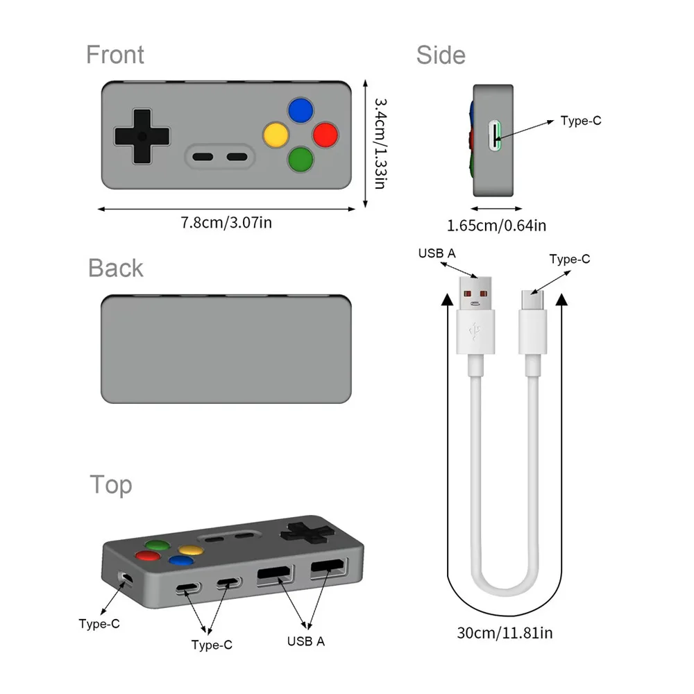 Расширение GamePad Shape Design HUB Мышь Клавиатура Мультяшный USB-конвертер Разъем 4 в 1 Type-C