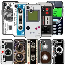 빈티지 테이프 카메라 게임보이 휴대폰 케이스, 아이폰 애플 15 14 13 12 11 프로 맥스 미니 7 8 플러스 XR XS X SE 블랙 실리콘 커버